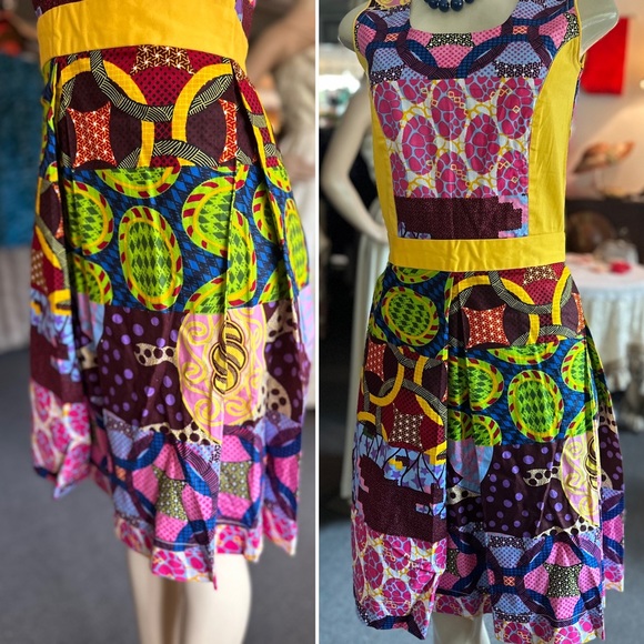 African Wax Block Print Dress - Picture 3 of 8